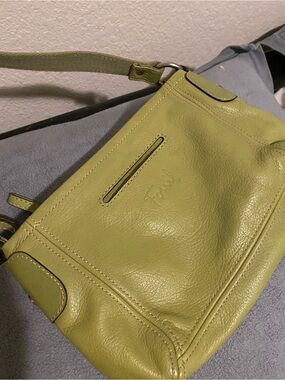 Fossil Light Olive Green Pebbled Leather Crossbody